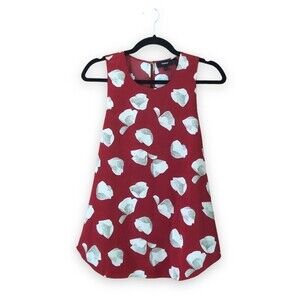 Theory Zabetha Harper Silk Print Shell Top Sleeveless Crimson Red Ivory Small